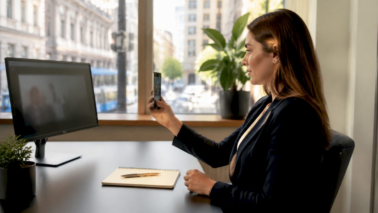 Hands operating devices for video and selfie verification