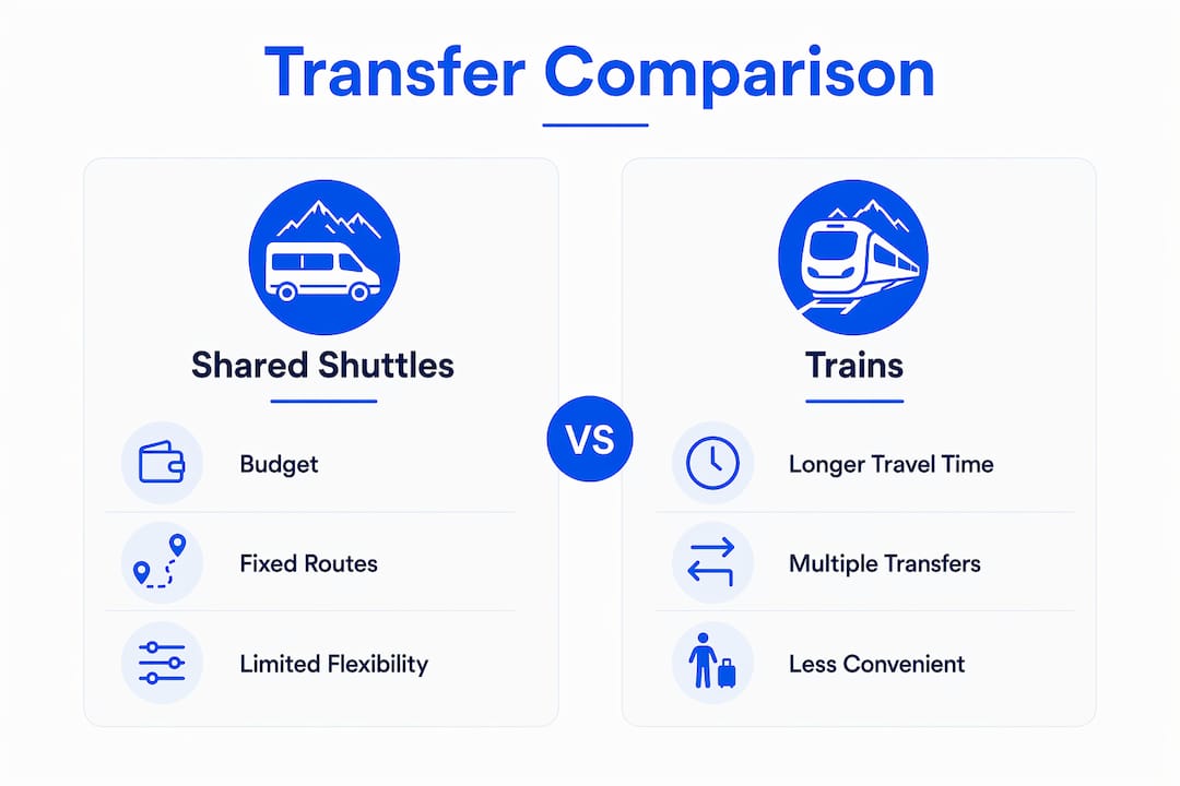 Infographic comparing shared shuttles and trains
