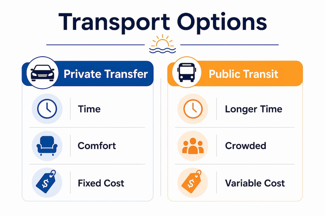 Infographic comparing private transfer and public transport