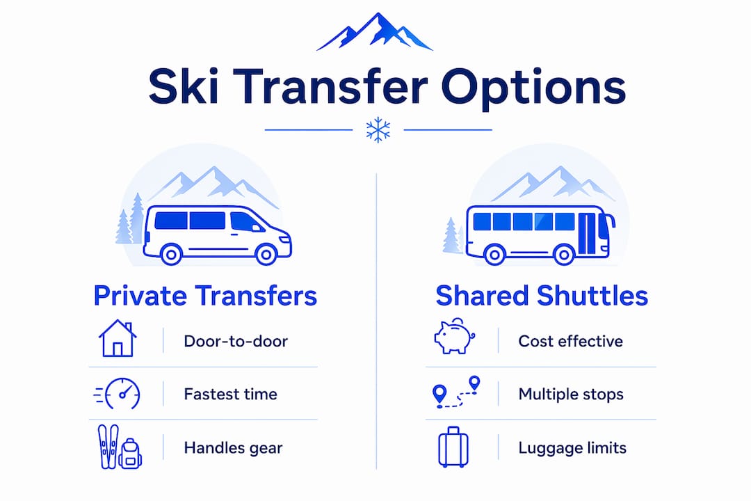 Infographic comparing private and shared ski transfer options
