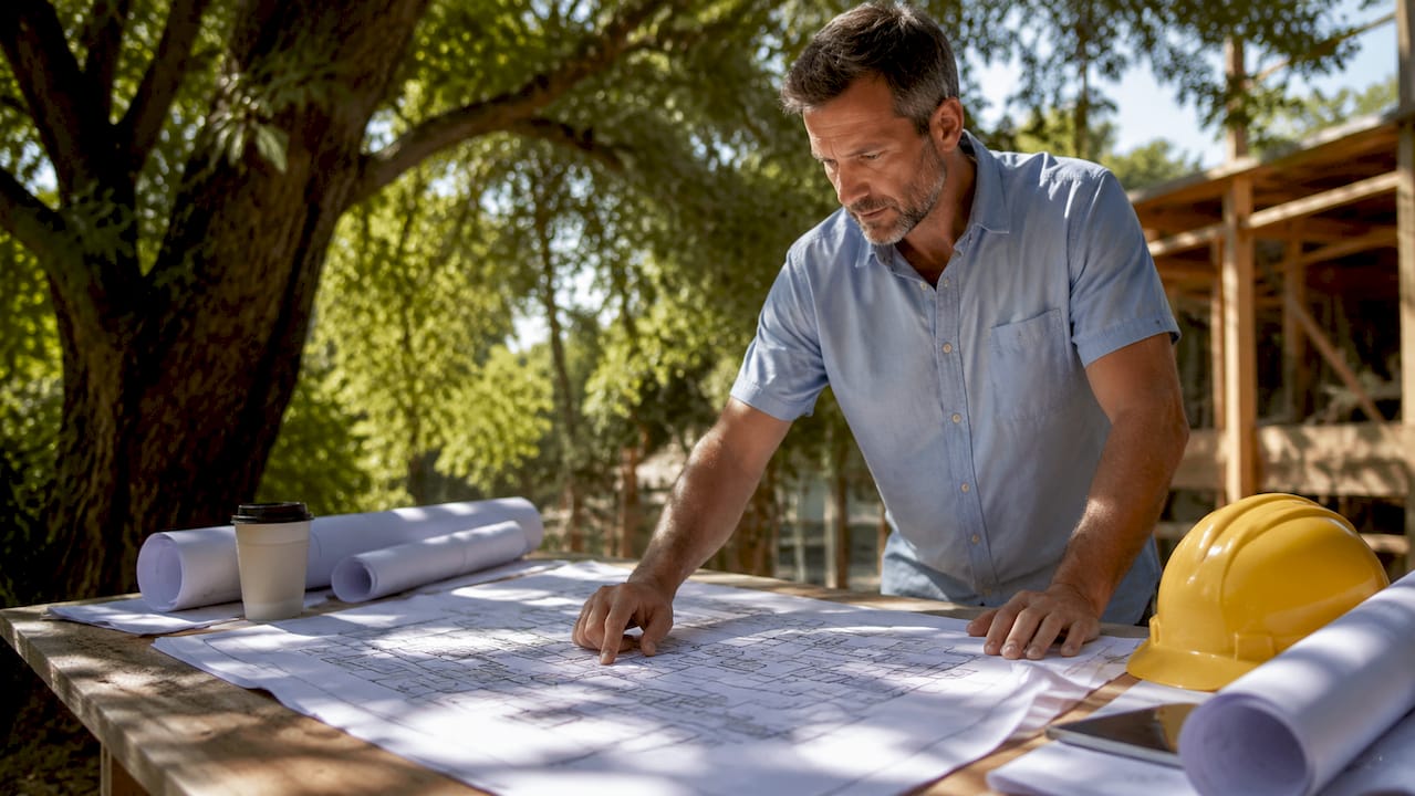 Project manager reviewing construction org chart