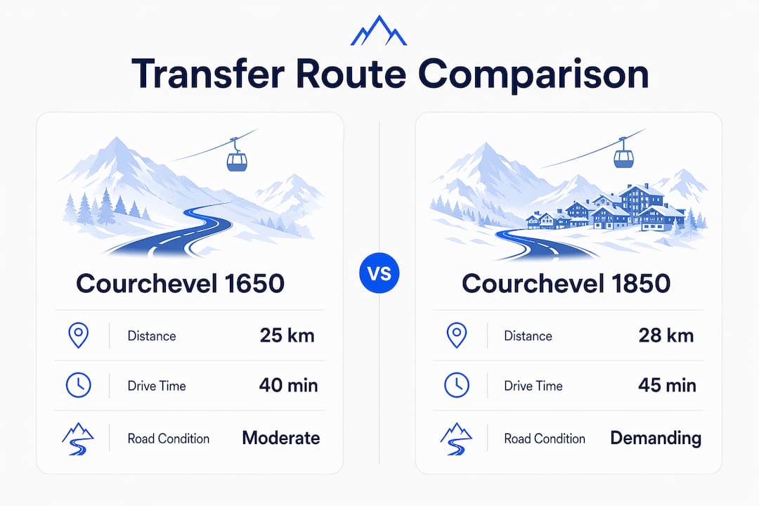 Infographic comparing transfer distances and conditions