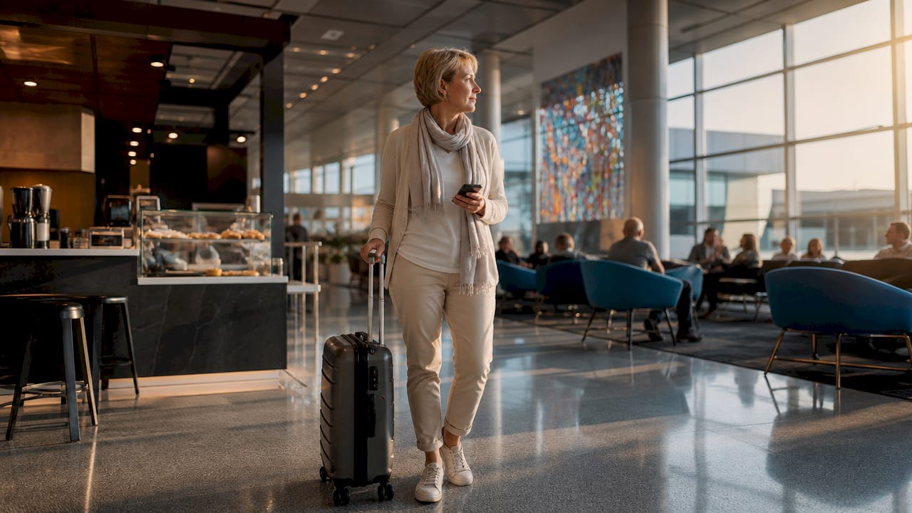 Traveler standing in Nice Airport arrivals area