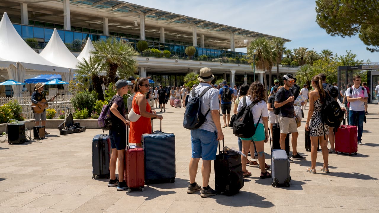 Travelers walking inside Nice Airport terminal