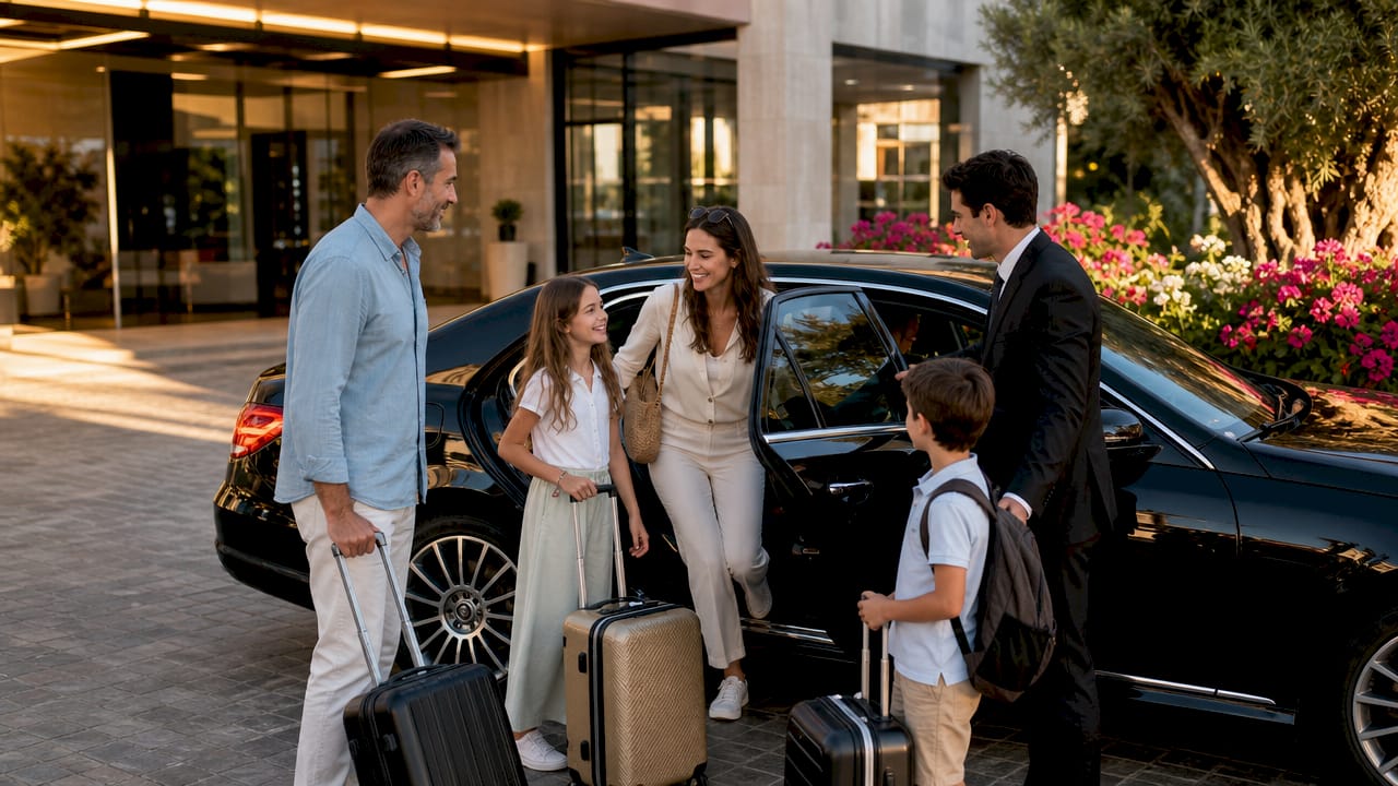 Private transfer car and family in Antibes