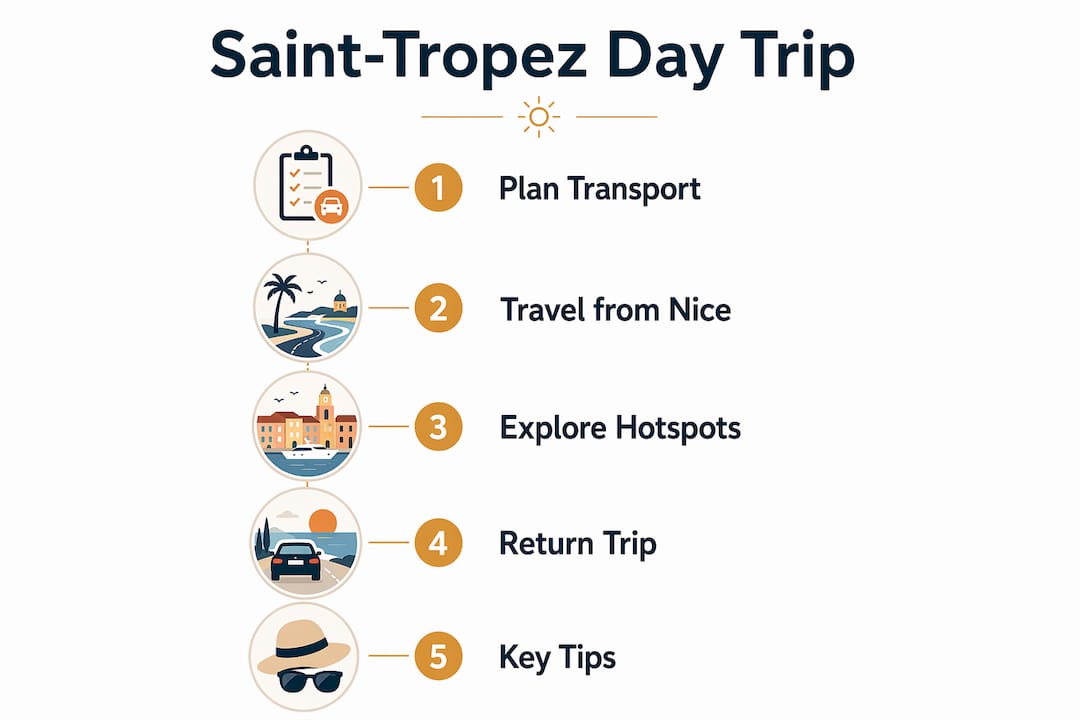 Step-by-step infographic for Saint-Tropez day trip planning