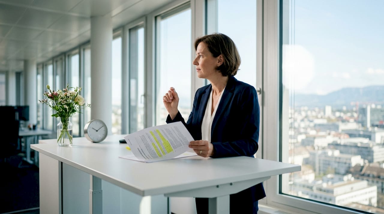 Executive reviewing Swiss board governance document