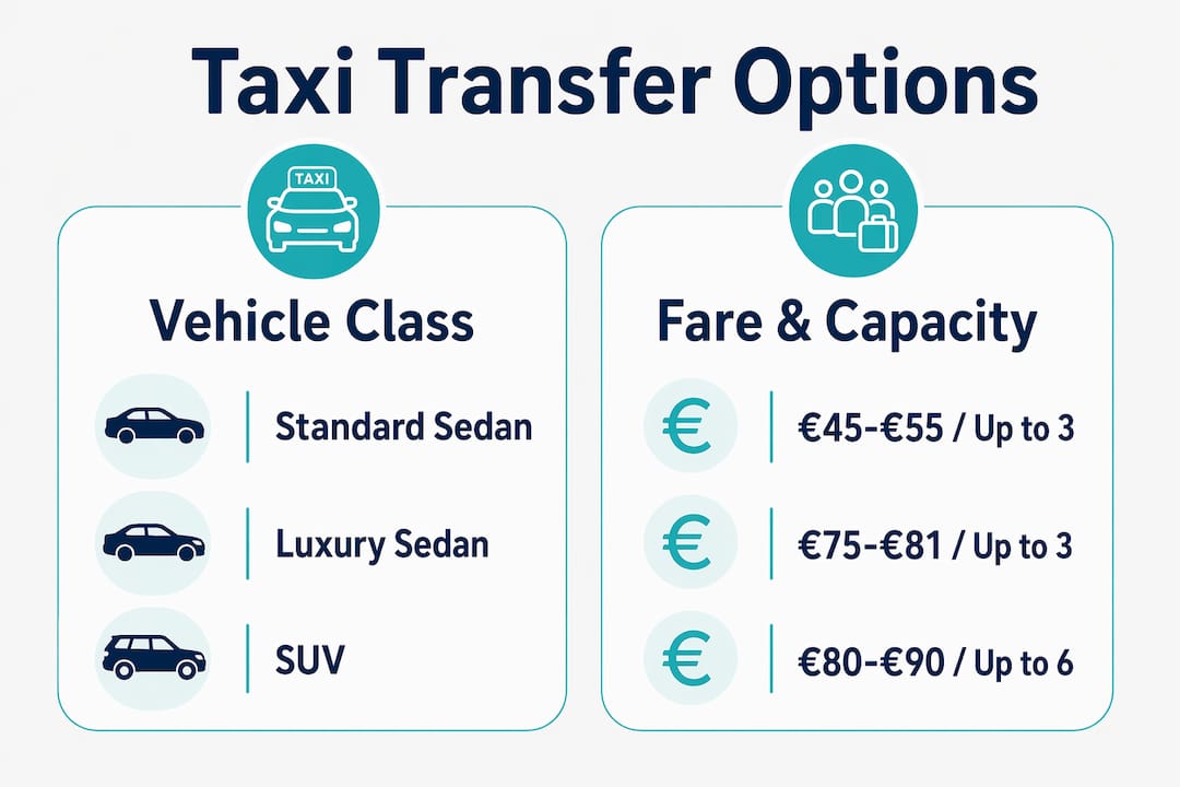 Infographic comparing taxi vehicle classes and fares