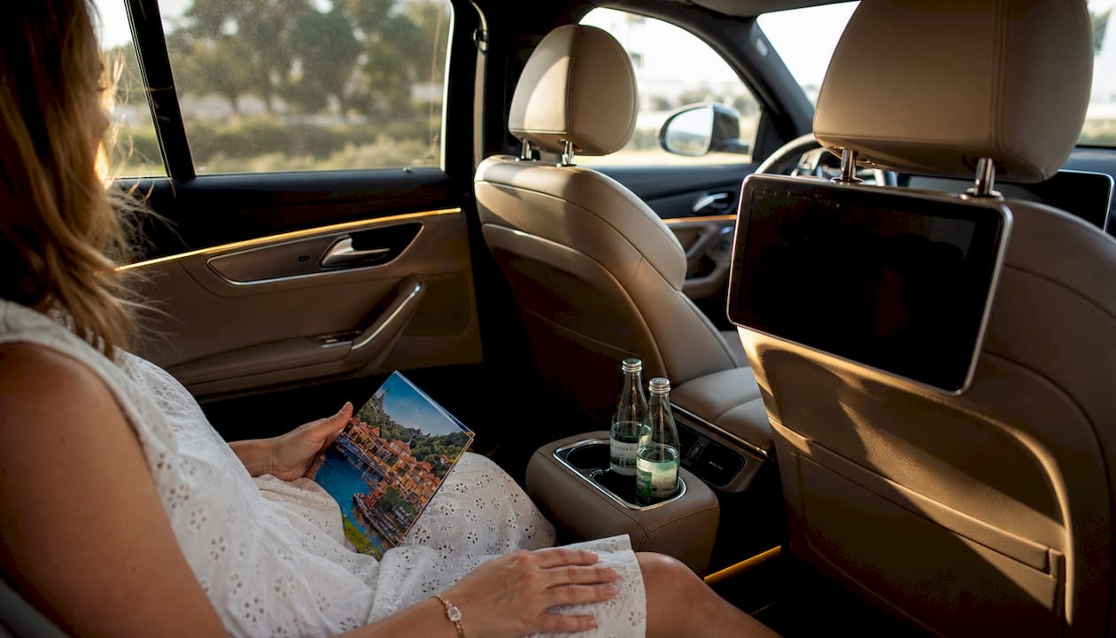Interior luxury taxi vehicle with amenities