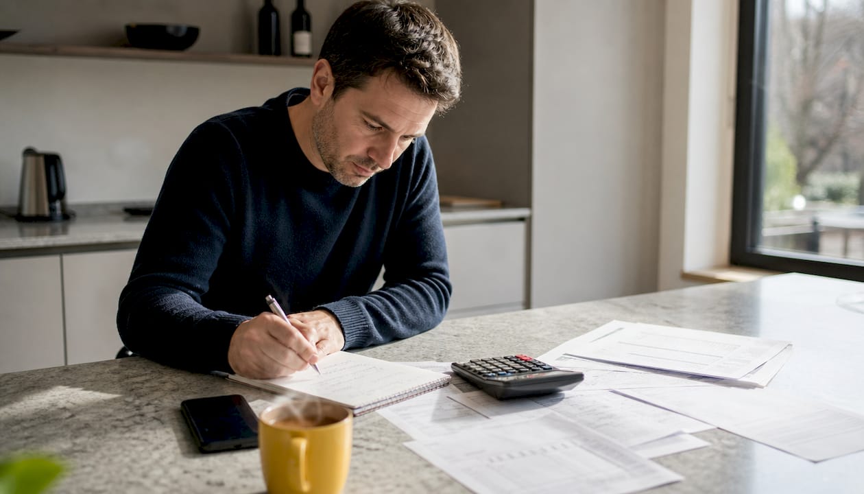 Hands writing Swiss VAT accounting paperwork