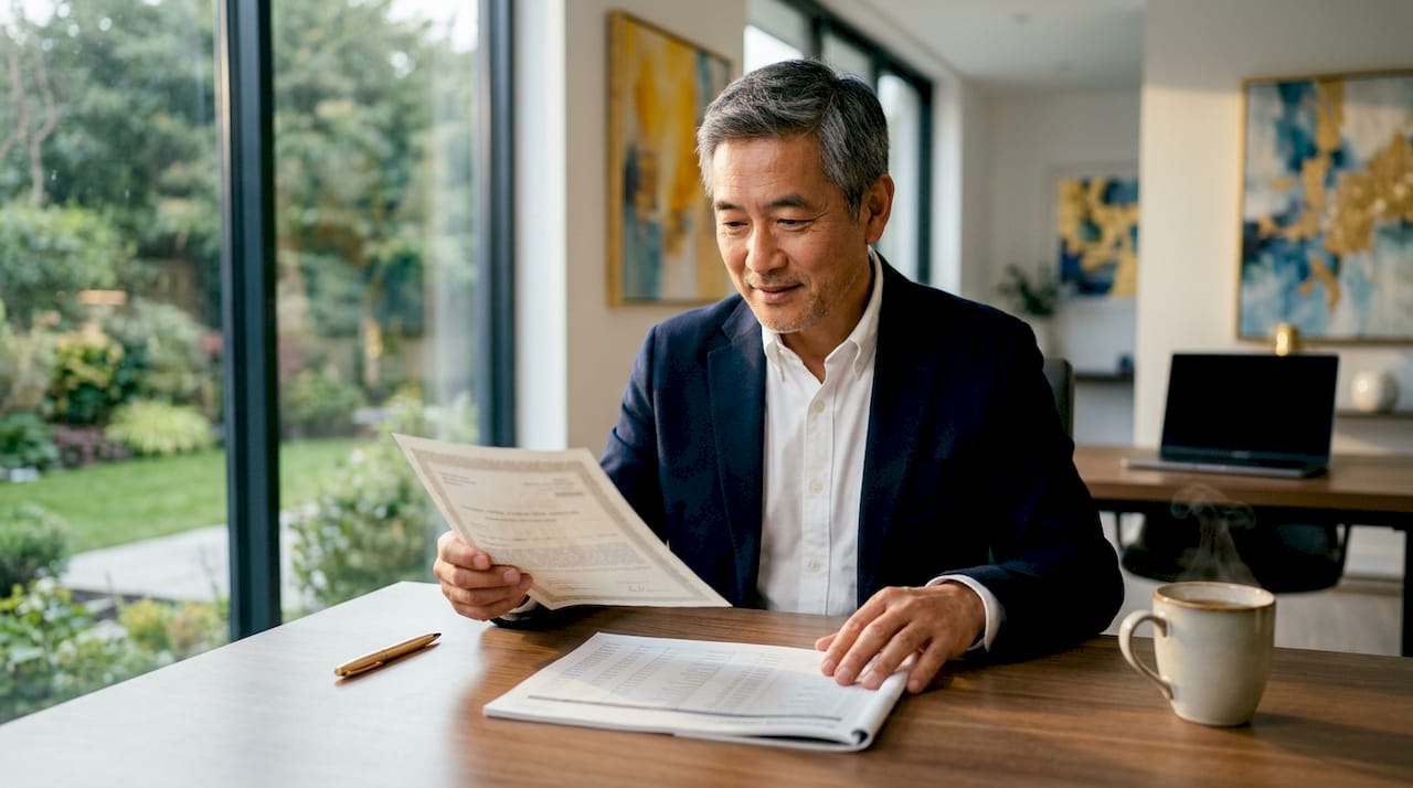 Investor reviewing registered share certificate documents