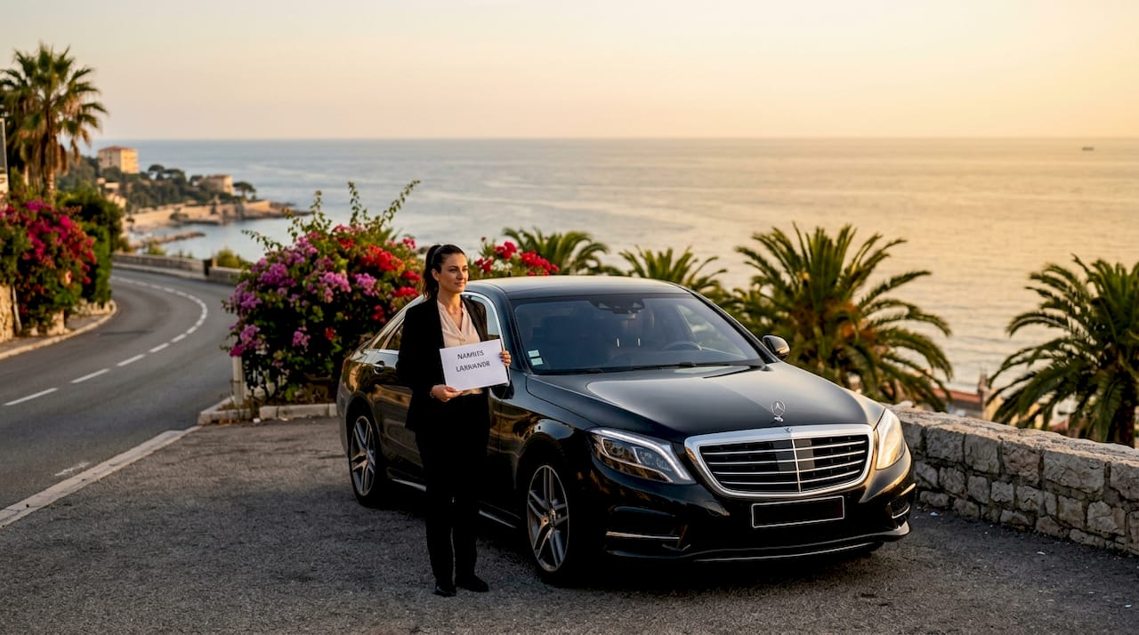 Private transfer driver waiting at Nice Airport