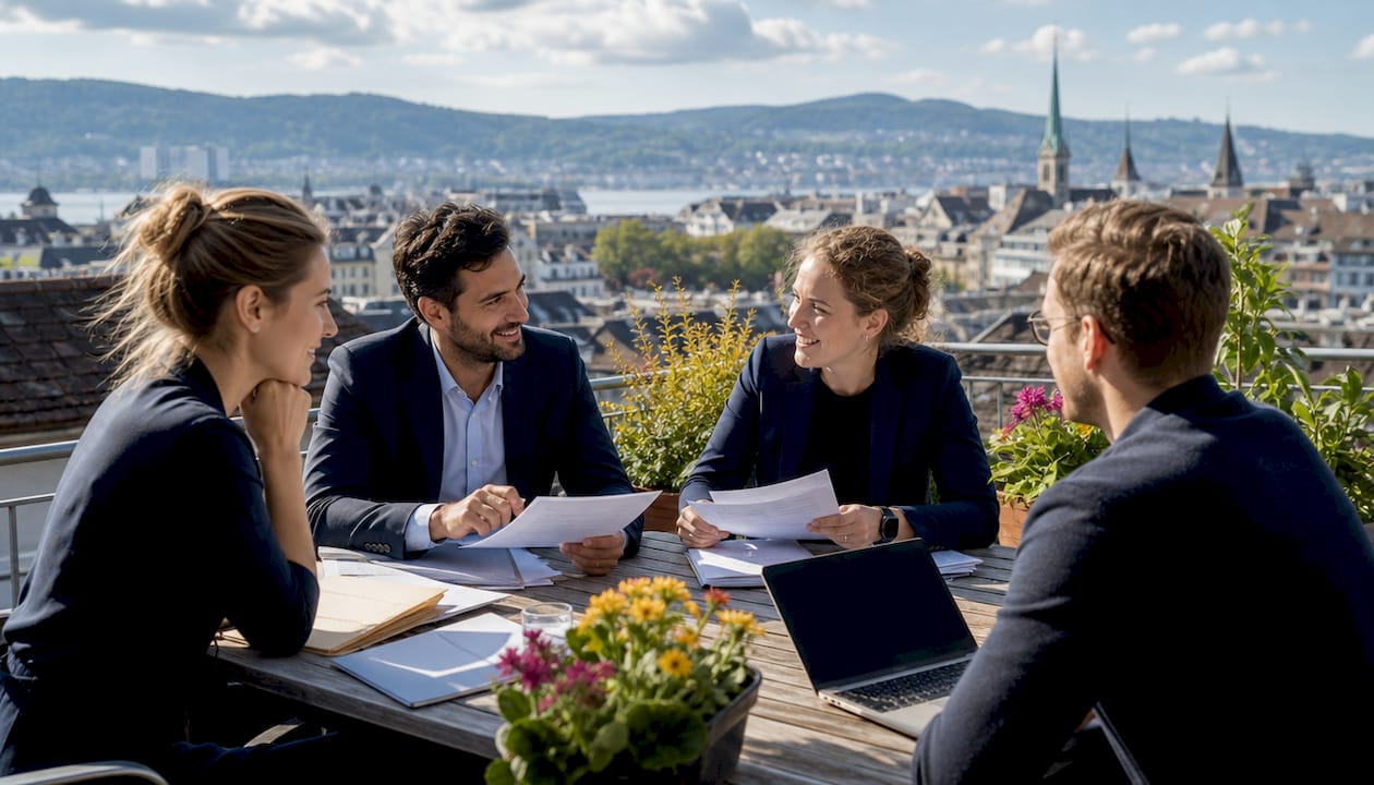 Multilingual Swiss business meeting discussion