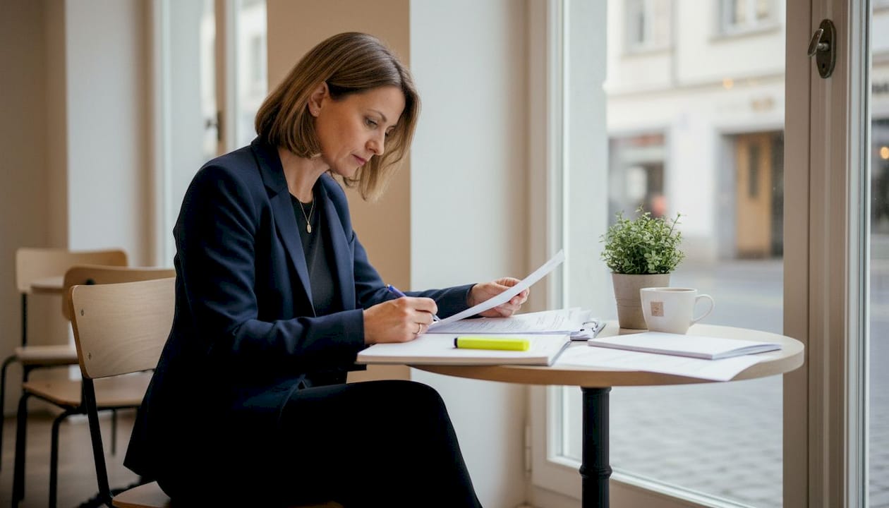 Professional reviewing corporate compliance documents