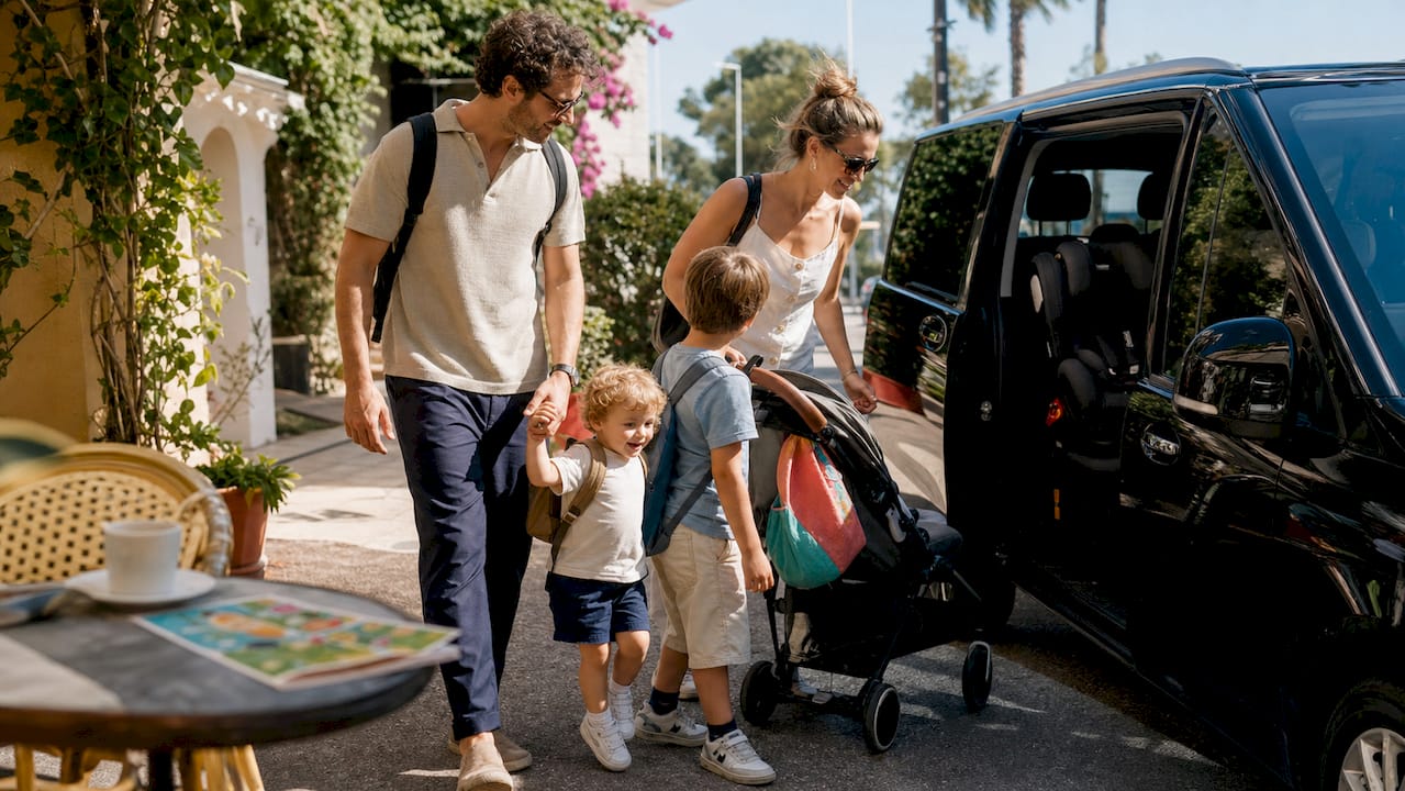 Family boarding private transfer at Nice Airport