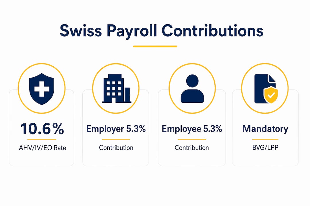 Infographic showing Swiss payroll contribution rates