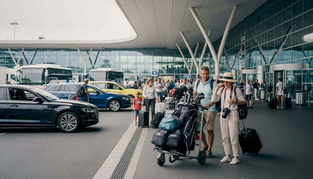 Passengers waiting for transfer at Nice Airport terminal