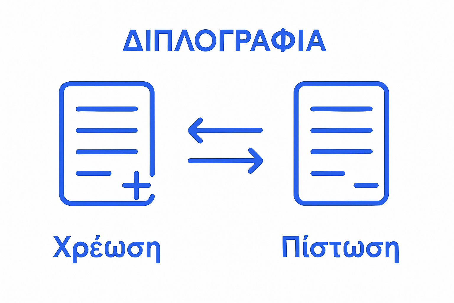 Infographic depicting double-entry accounting with debit and credit icons