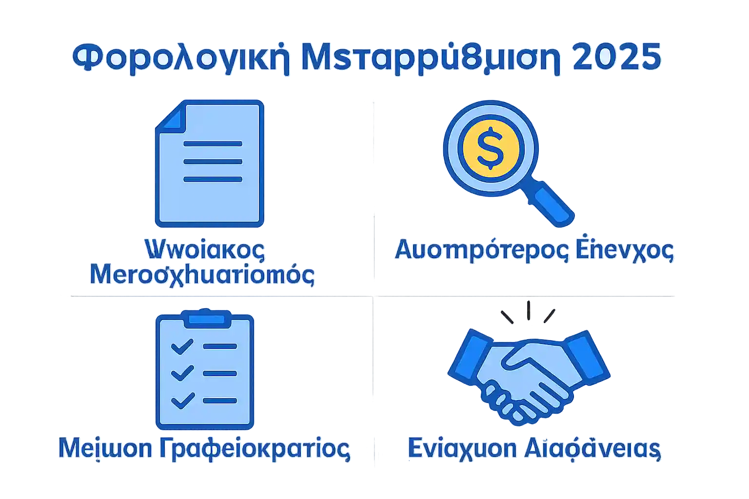 Infographic showing four pillars of 2025 Greek tax reforms