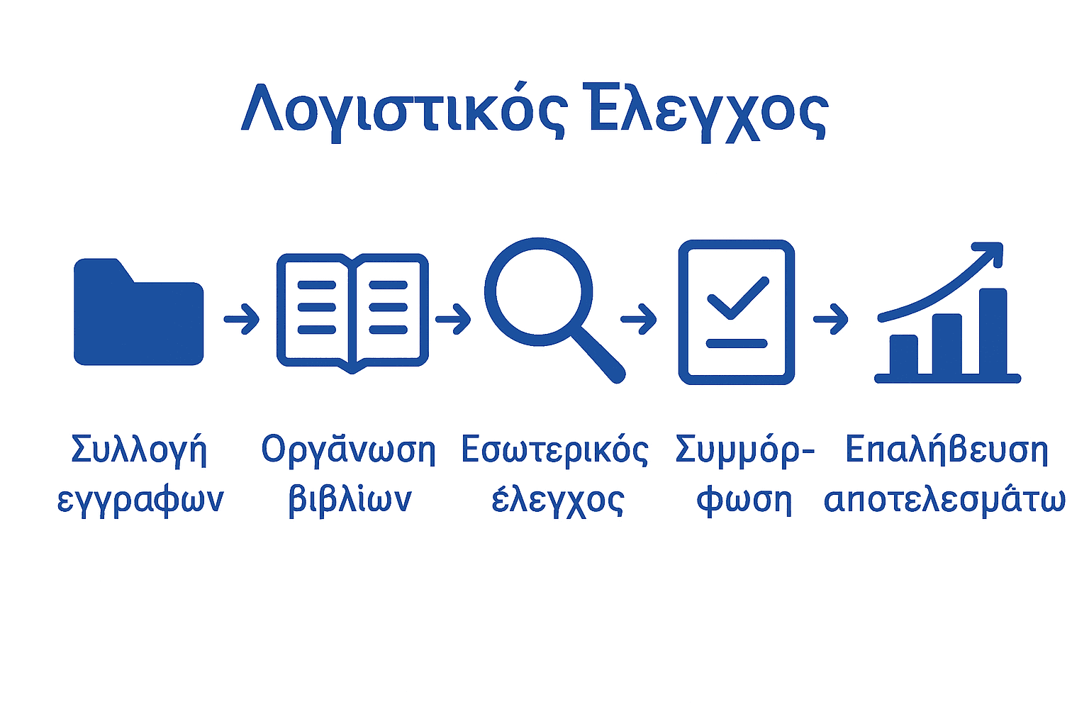 Infographic showing 5 steps of the business accounting audit process with Greek icons and captions
