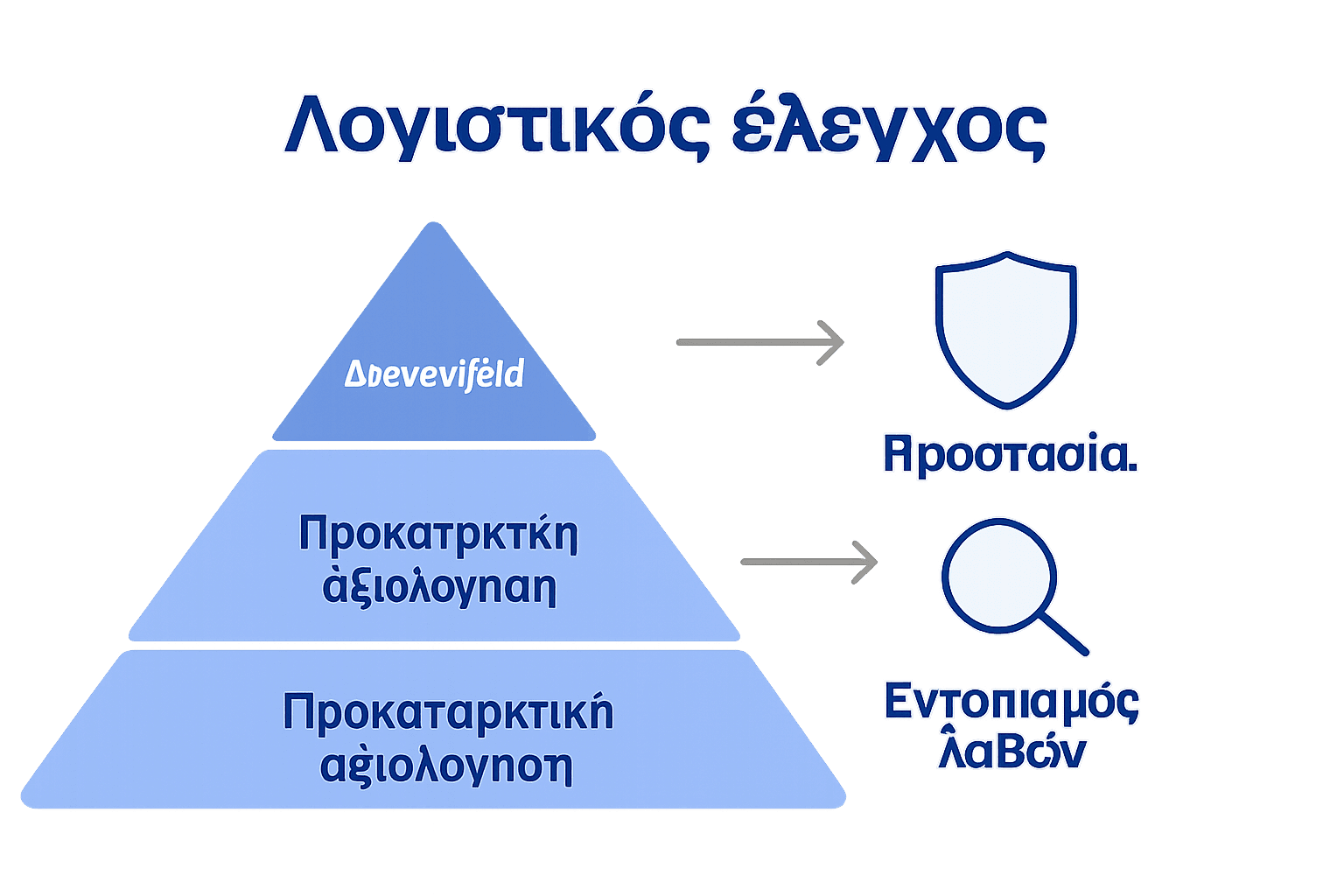Απεικόνιση των σταδίων και οφελών λογιστικού ελέγχου με σύμβολα πυραμίδας και βελών