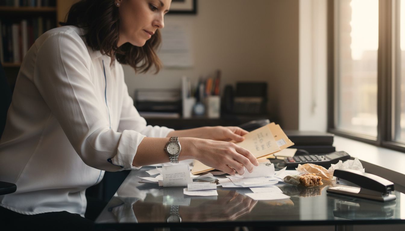 Woman organizing annual tax paperwork