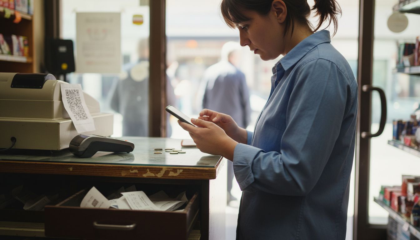 Employee scans QR code for payment