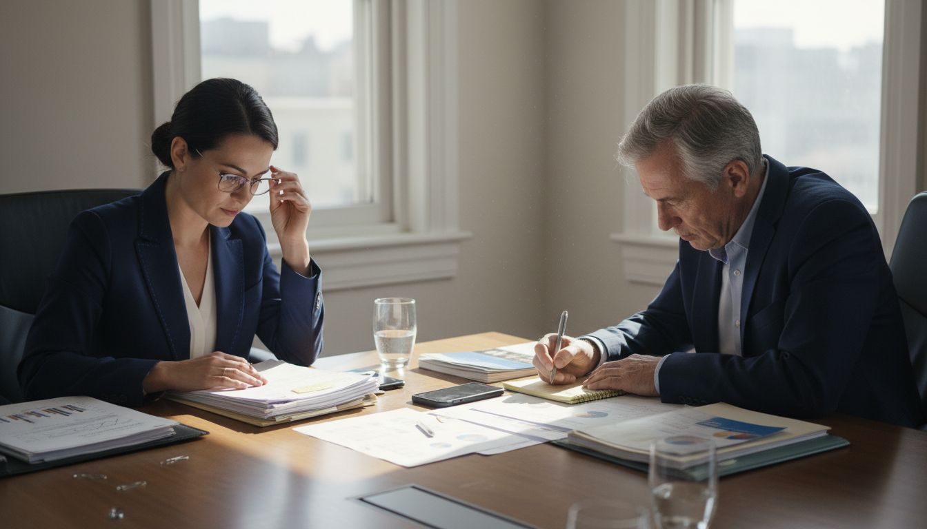 Partners discuss grant options at meeting table