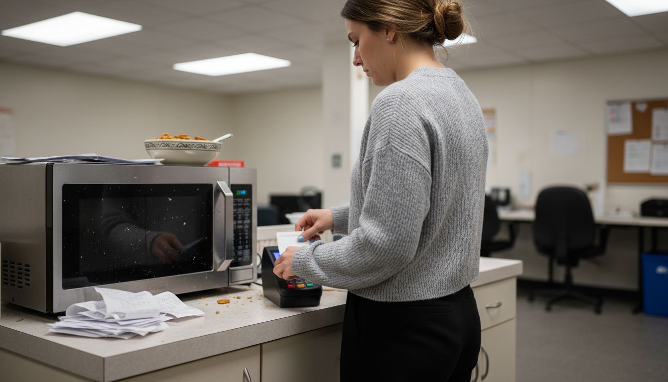 Office worker makes meal payment with card