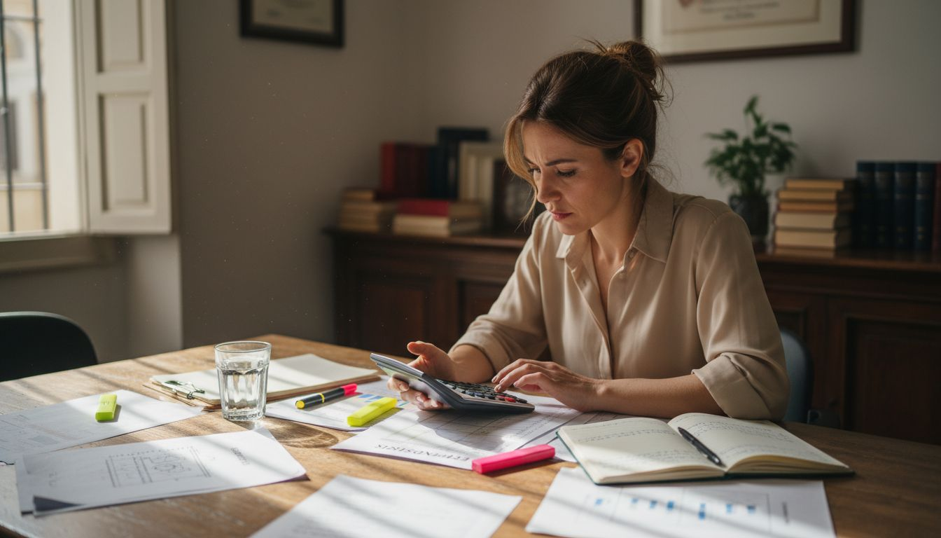 Λογιστής εξετάζει και συγκρίνει οικονομικά έγγραφα πάνω στο γραφείο του.