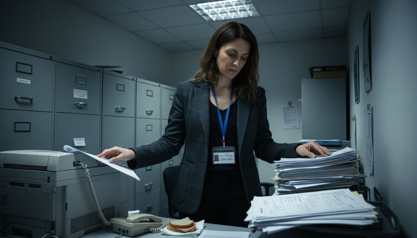 Ο υπεύθυνος κανονιστικής συμμόρφωσης ελέγχει τη λίστα ελέγχου στο γραφείο υποστήριξης.