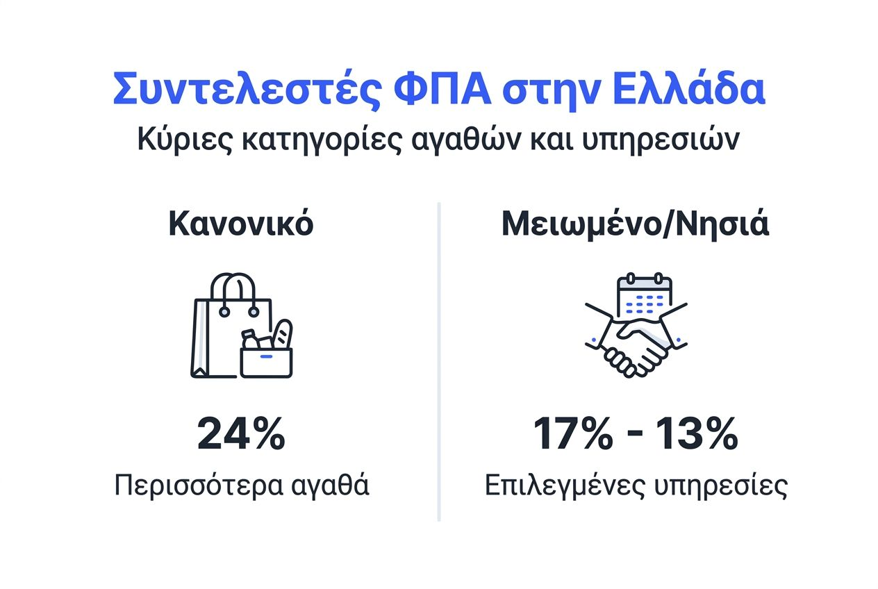 Γραφικό με τους συντελεστές και τις κατηγορίες ΦΠΑ στην Ελλάδα