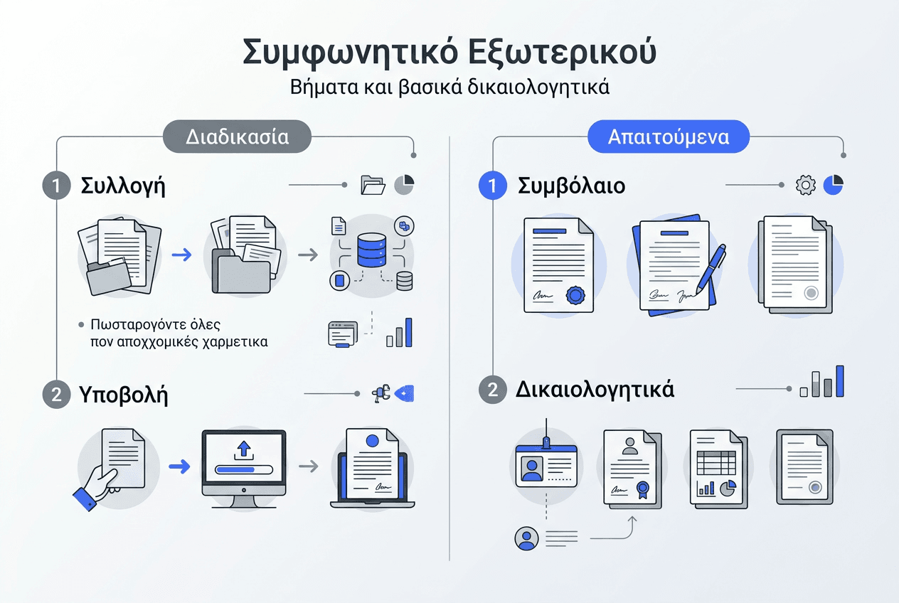 Εικονογραφημένος οδηγός με τα βήματα της διαδικασίας και τα απαραίτητα δικαιολογητικά για την υποβολή σύμβασης