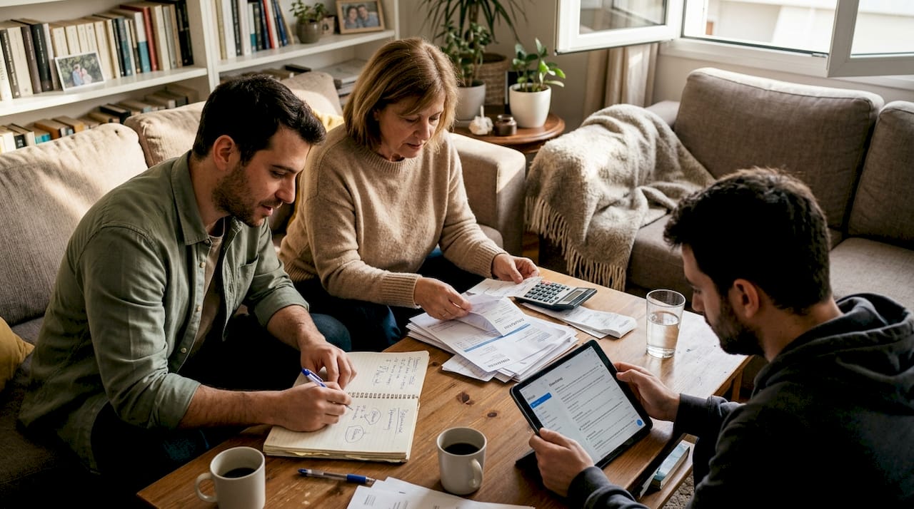 Οικογενειακή συζήτηση για τα θέματα της επιχείρησης, χαλαρά στο σαλόνι του σπιτιού.