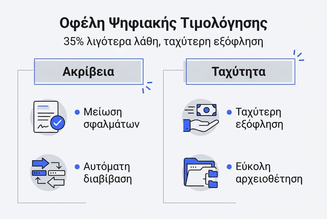 Γραφικό με τα βασικά οφέλη της ηλεκτρονικής τιμολόγησης