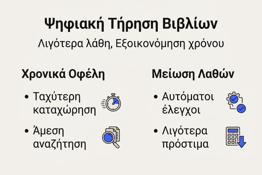 Γραφικό με τα βασικά οφέλη της ψηφιακής λογιστικής στα ελληνικά