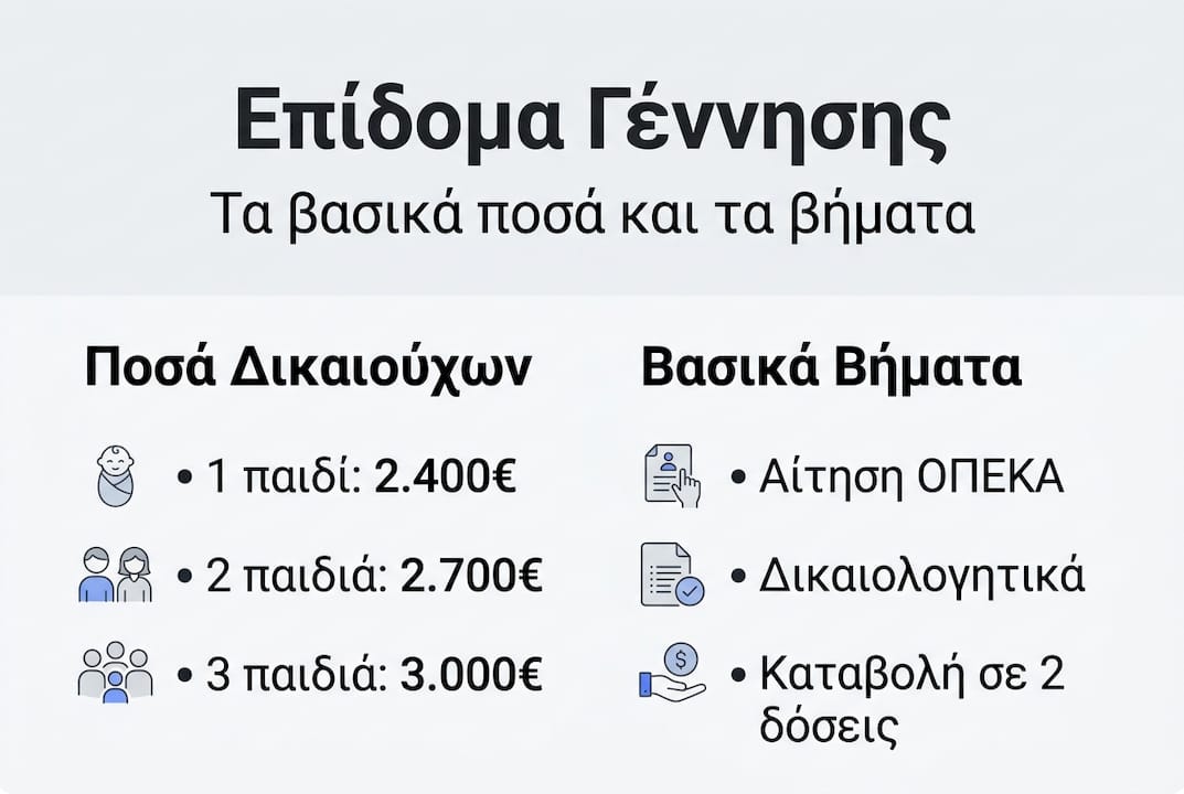 Εντυπωσιακό γράφημα με τα ποσά των επιδομάτων και τα βασικά στάδια της διαδικασίας
