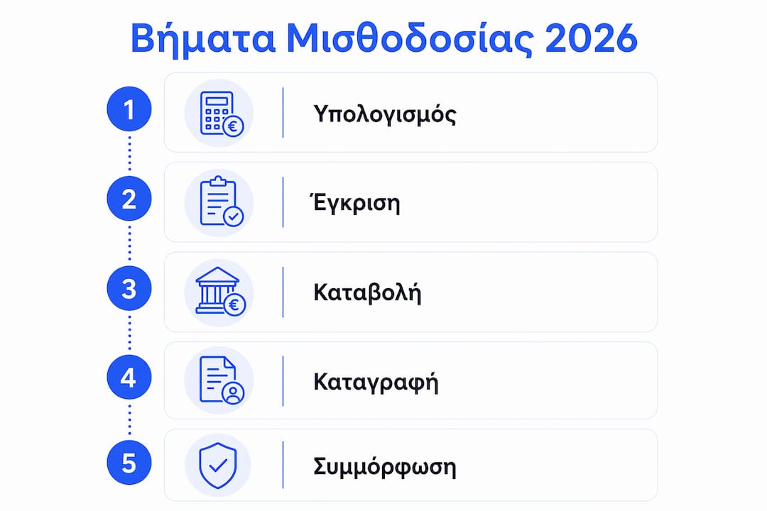 Διαδραστικό γράφημα με τα βασικά στάδια της μισθοδοσίας για το 2026