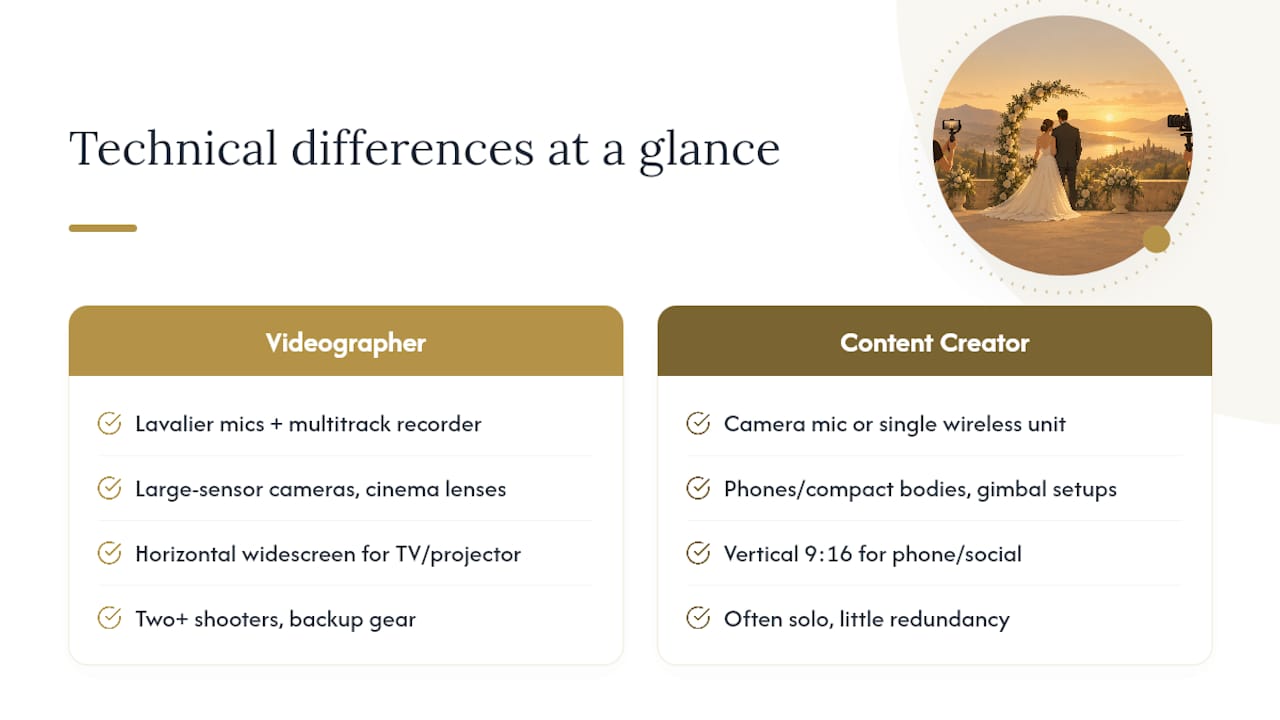 Technical comparison of wedding video roles