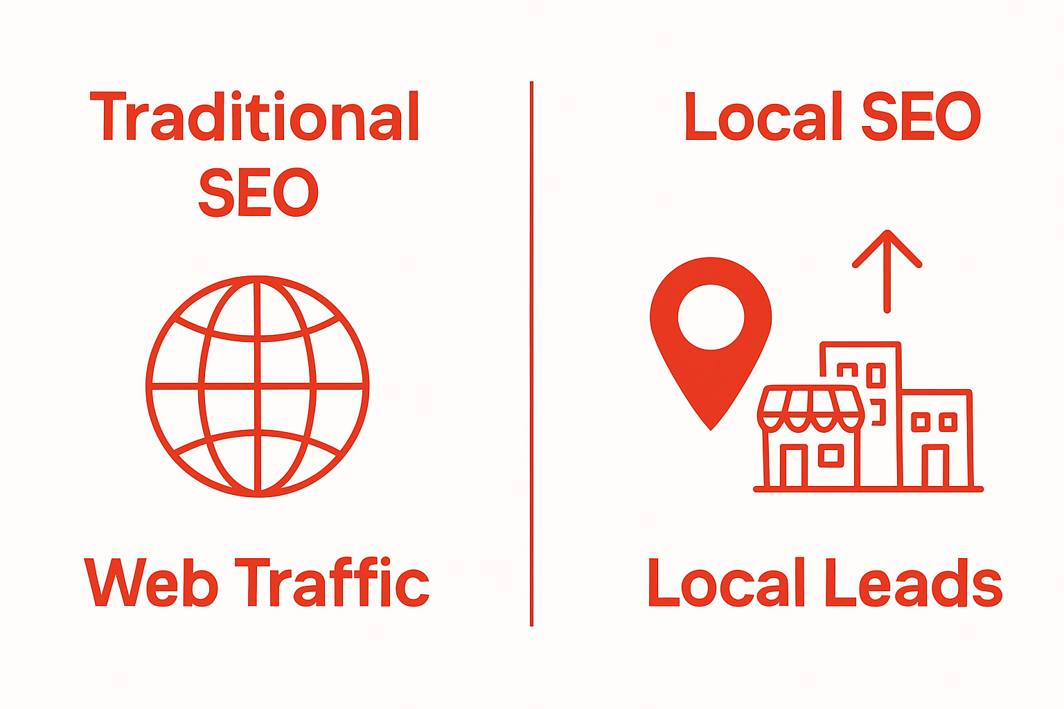 Infographic comparing traditional SEO versus local SEO results