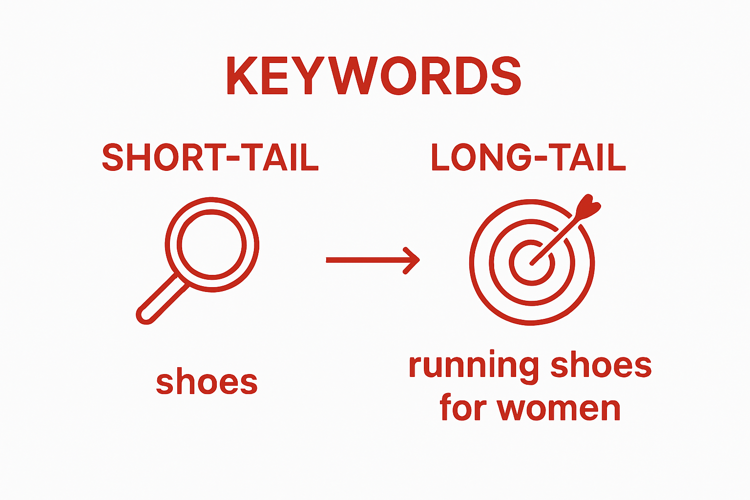 Infographic comparing short-tail and long-tail keywords