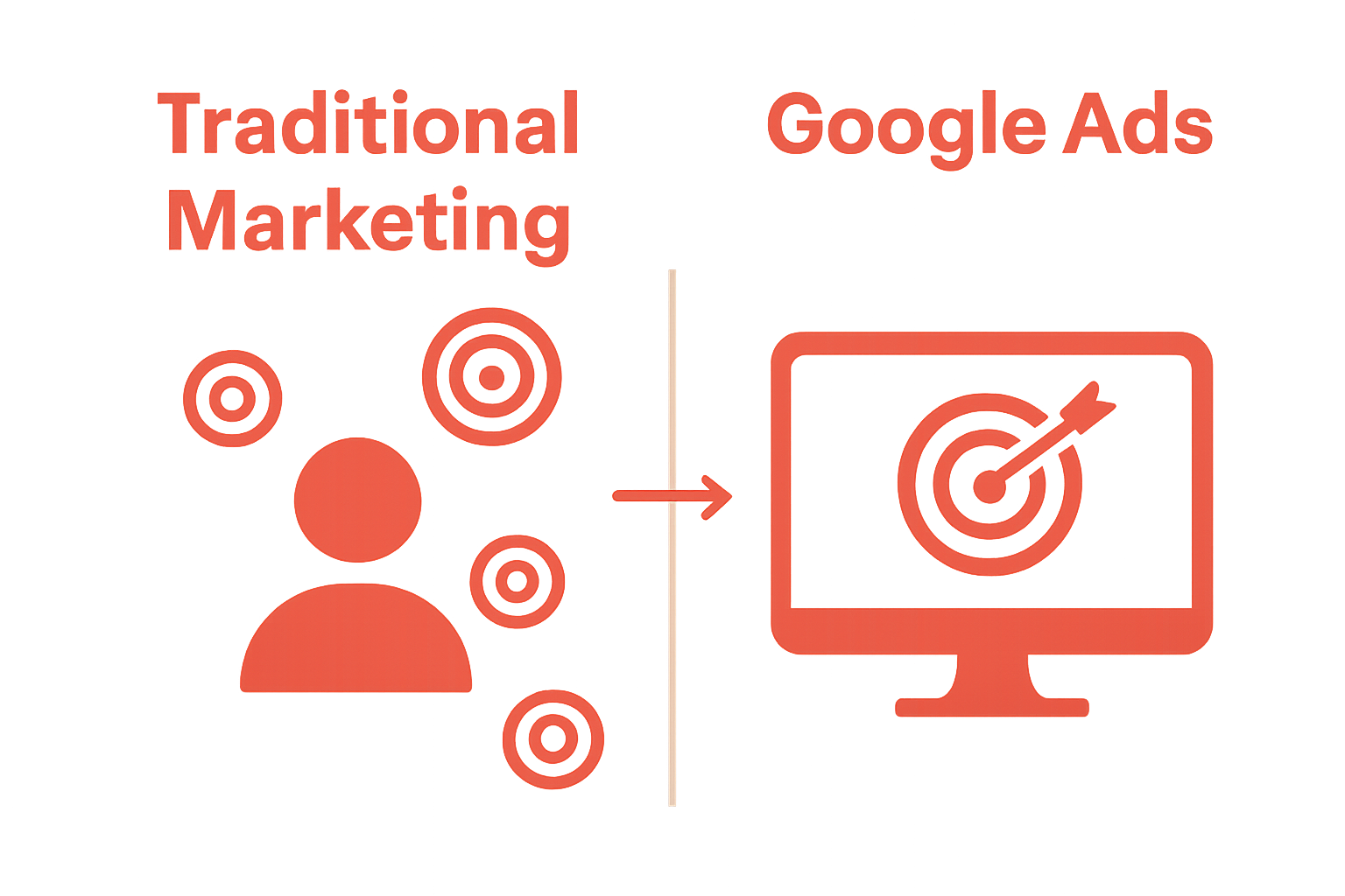 Infographic comparing traditional marketing and Google Ads targeting