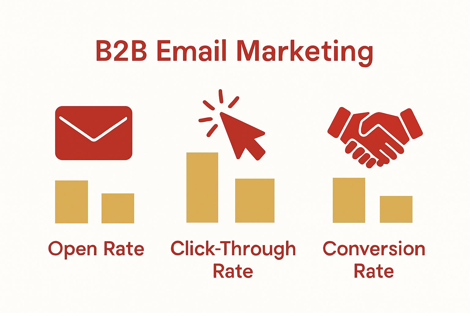 Comparison of open rate, click-through rate, and conversion rate metrics