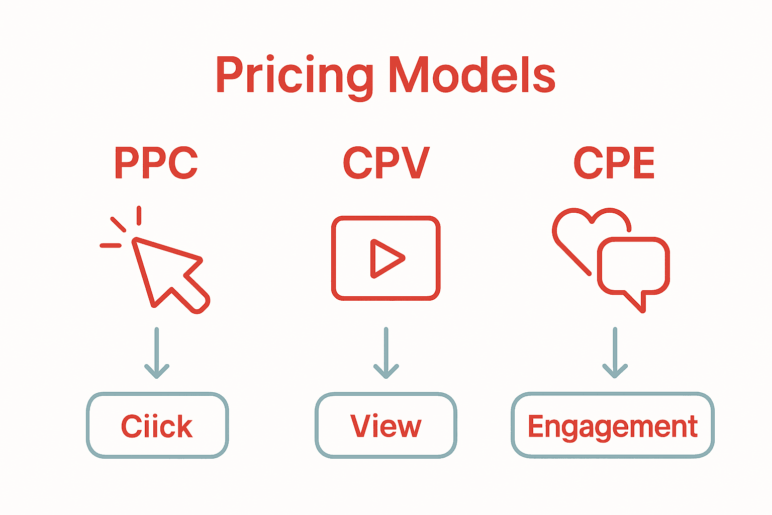 Infographic comparing PPC, CPV, and CPE AdWords pricing models