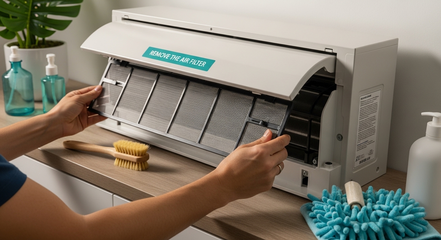 remove air filter, hands-on cleaning