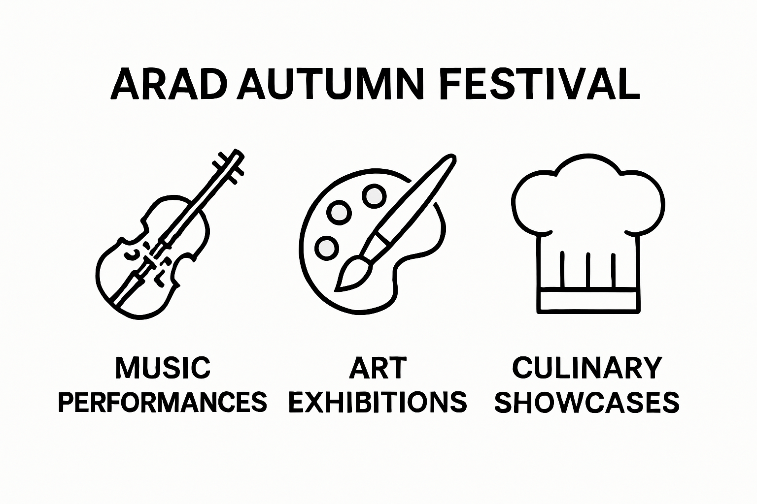 Core elements of Arad Autumn Festival visualized: music, art, cuisine.