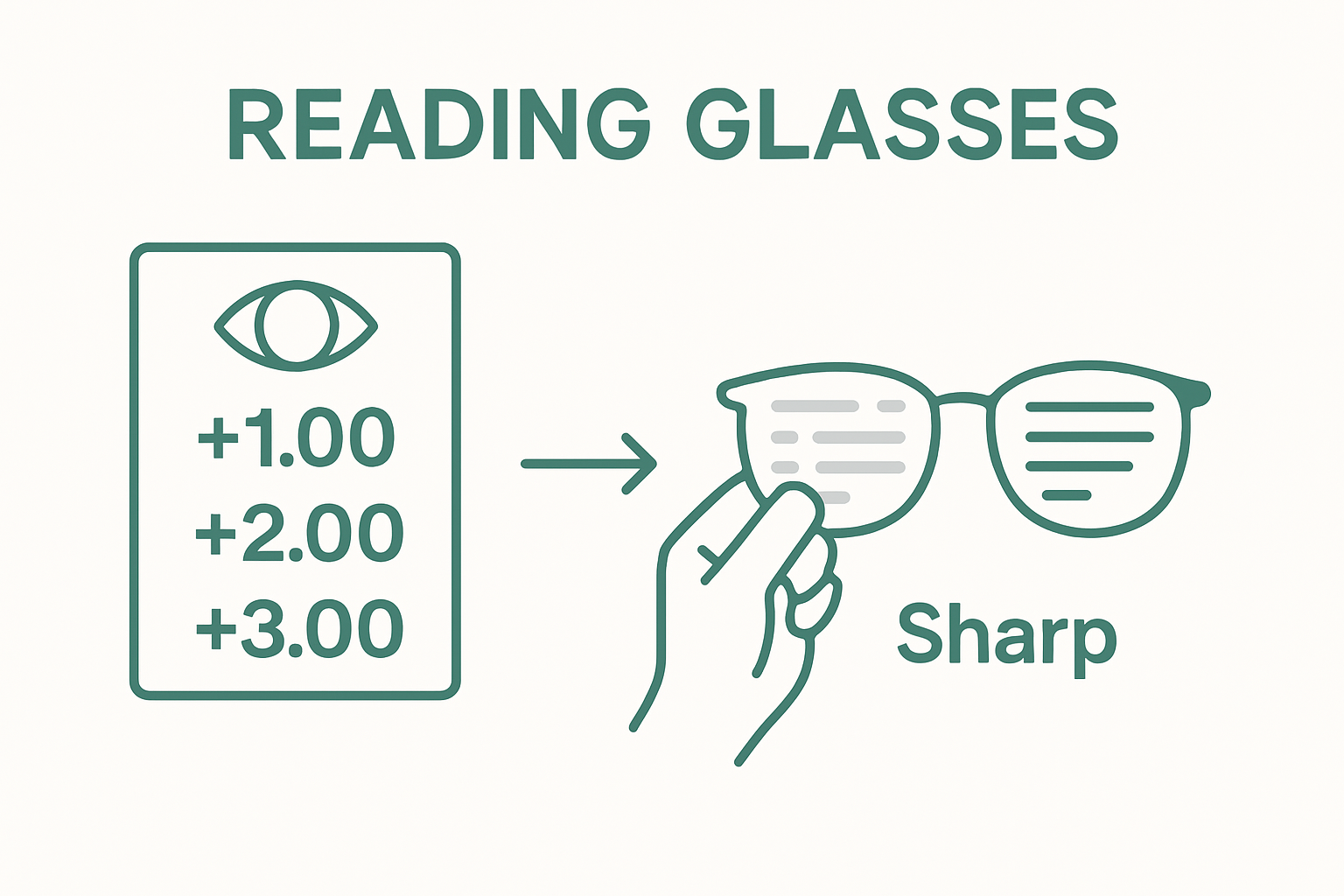 Infographic showing quick steps to find reading glasses strength.