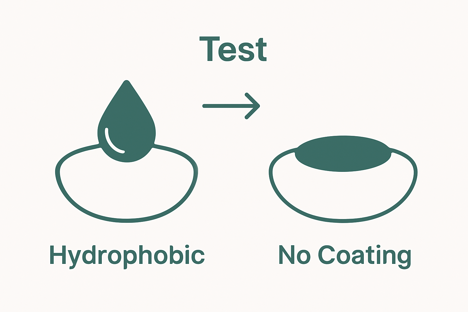 Infographic comparing how water beads on coated vs. uncoated glasses lens