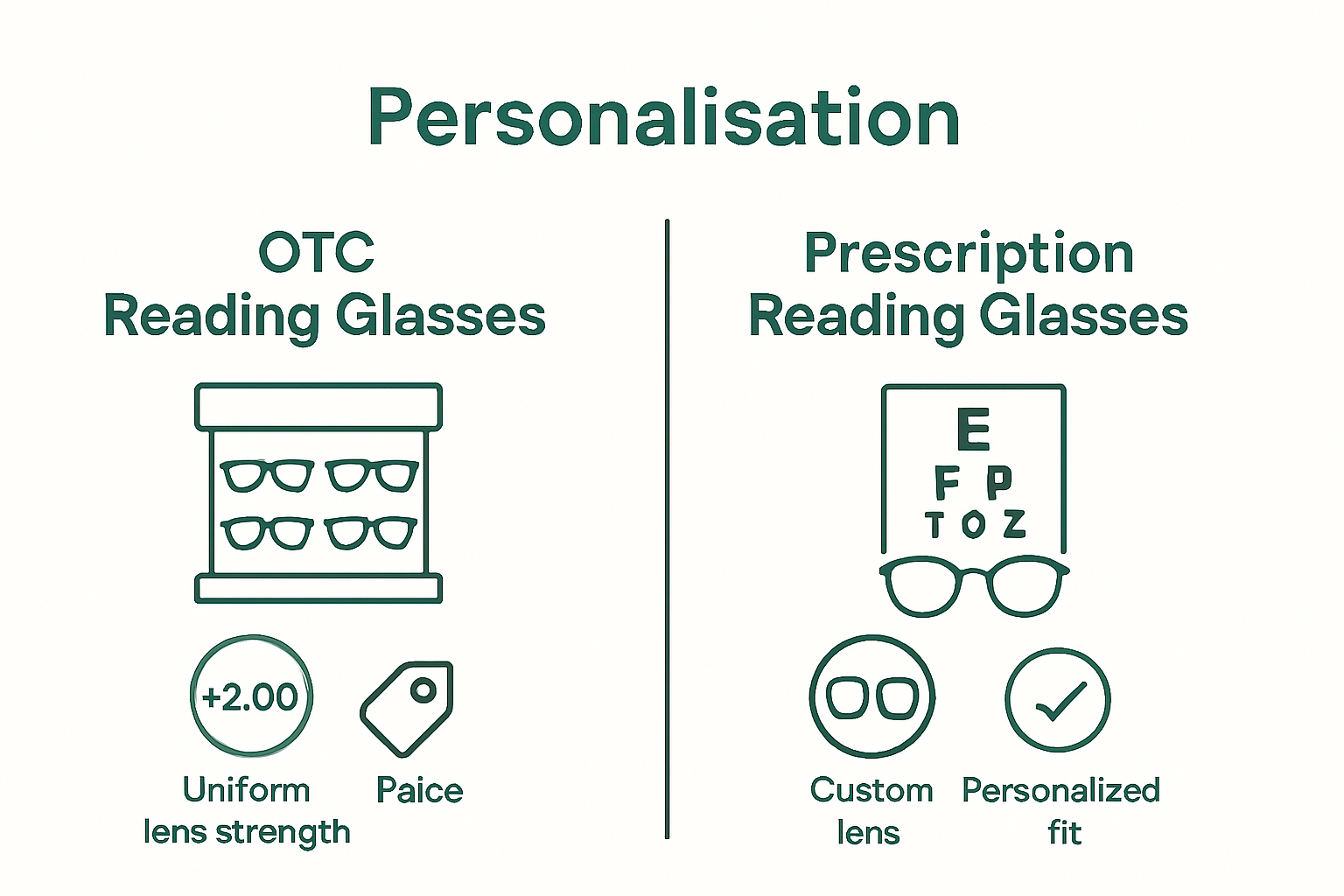 Infographic comparing OTC vs prescription reading glasses