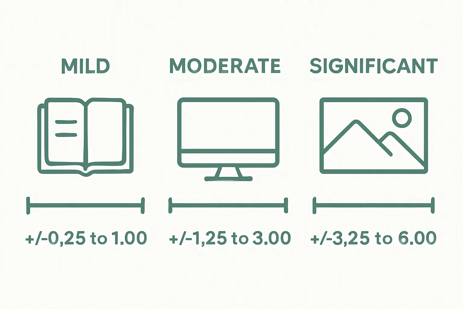 Infographic showing mild, moderate, significant lens strength categories.